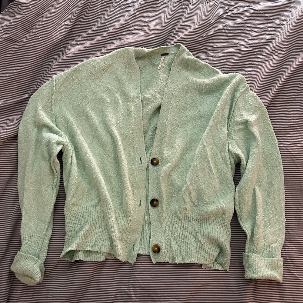 Free People Light Green/Blue Cardigan Sweater